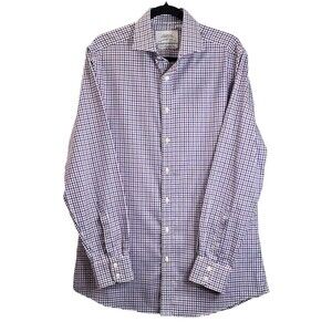Charles Tyrwhitt Shirt Mens Sz 16.5 /36 Gingham Check Slim Fit Non Iron Business